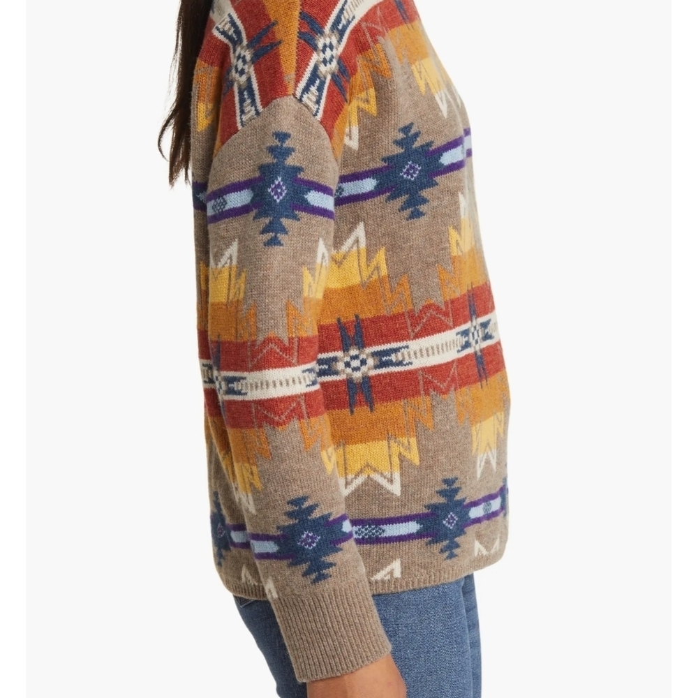 EUC Faherty x Doug Good Feather Mock Neck Sweater- Taupe Multi- Size Large - Picture 3 of 12